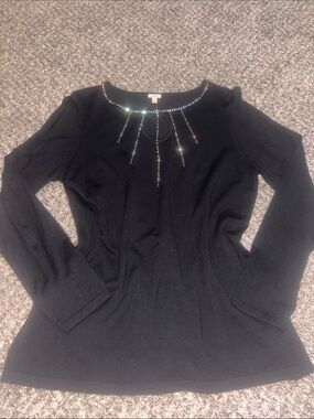 Reba Black Embellished Rhinestone sweater